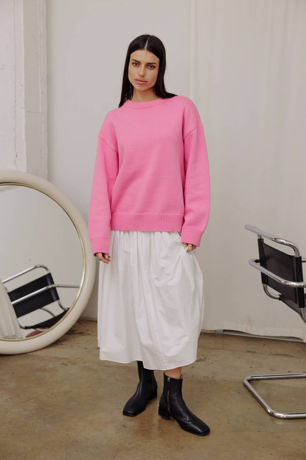 MOD REF - The Holly Sweater | Relaxed Cotton Crewneck: LARGE / PINK