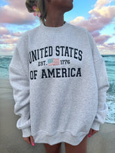 Load image into Gallery viewer, Sunkissed Coconut - UNITED STATES OF AMERICA EMBROIDER FLAG SWEATSHIRT: Large / PEARL GRAY
