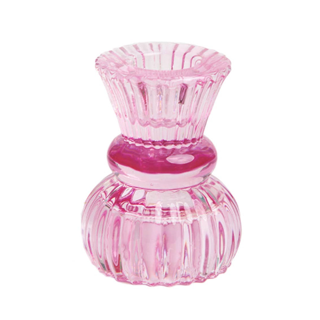 Small Pink Glass Candle Holder - Valentine's Day Gift