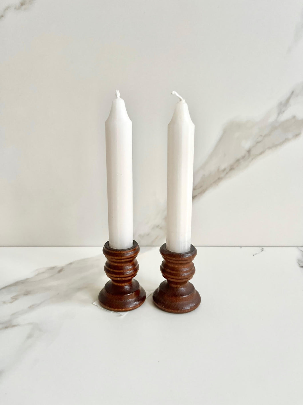 Wooden Candlestick Pair